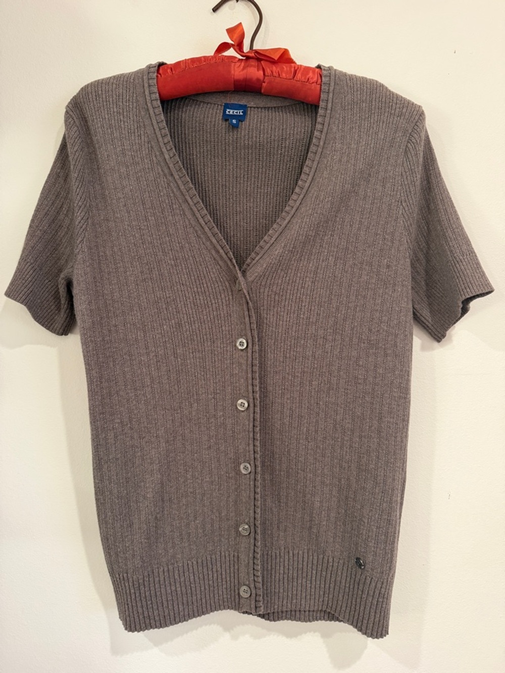ECI Gray Short-Sleeve Ribbed Button Cardigan